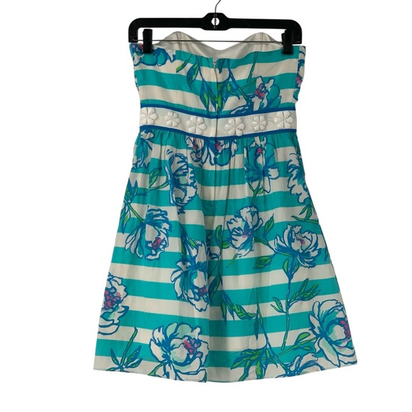 Lilly Pulitzer Strapless Langley Dress Shorely Blue Tossing The Line Floral Sz 0 - Picture 9 of 13